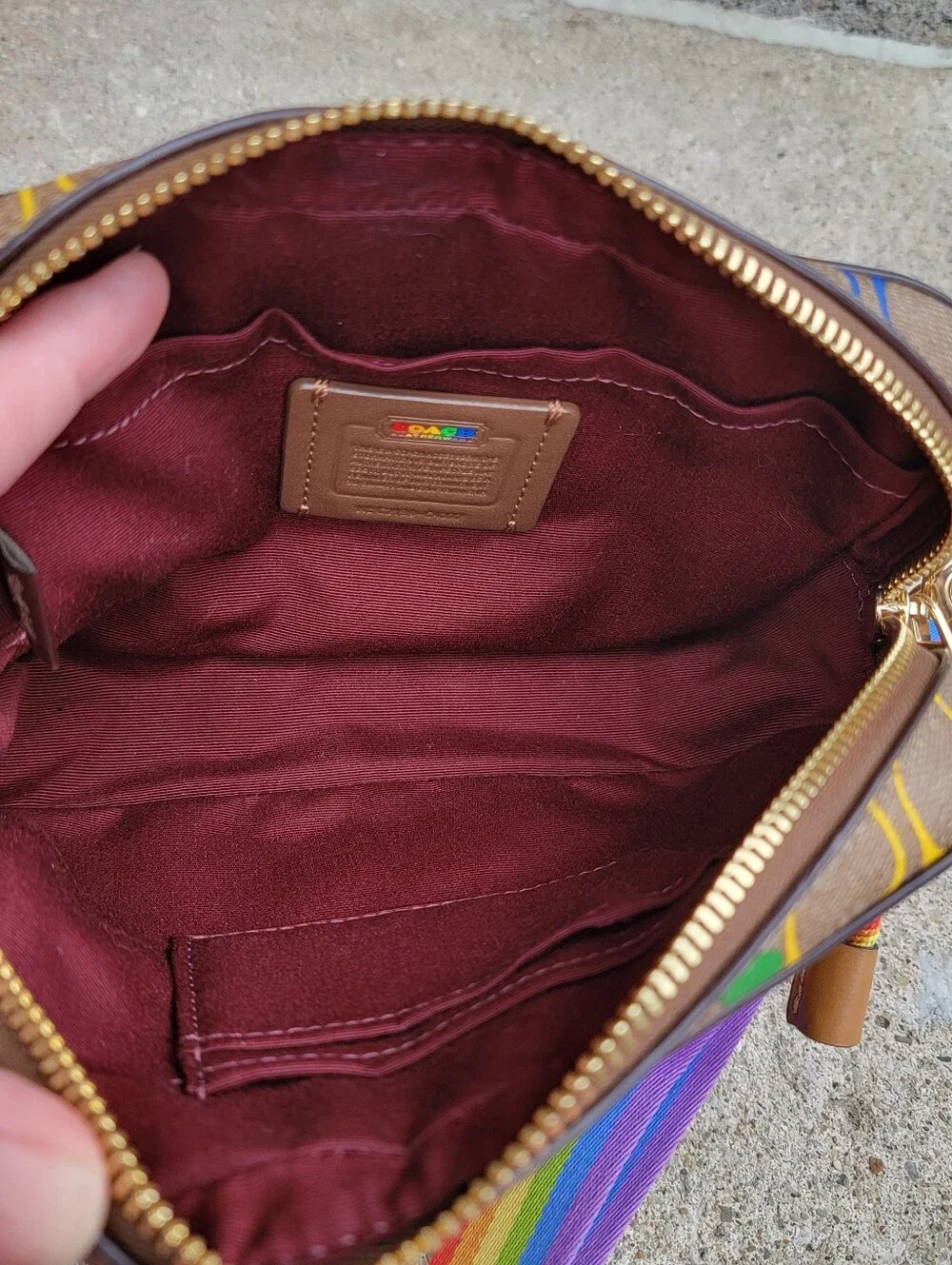 Coach Khaki Rainbow Signature Mini Camera Crossbody C4227
